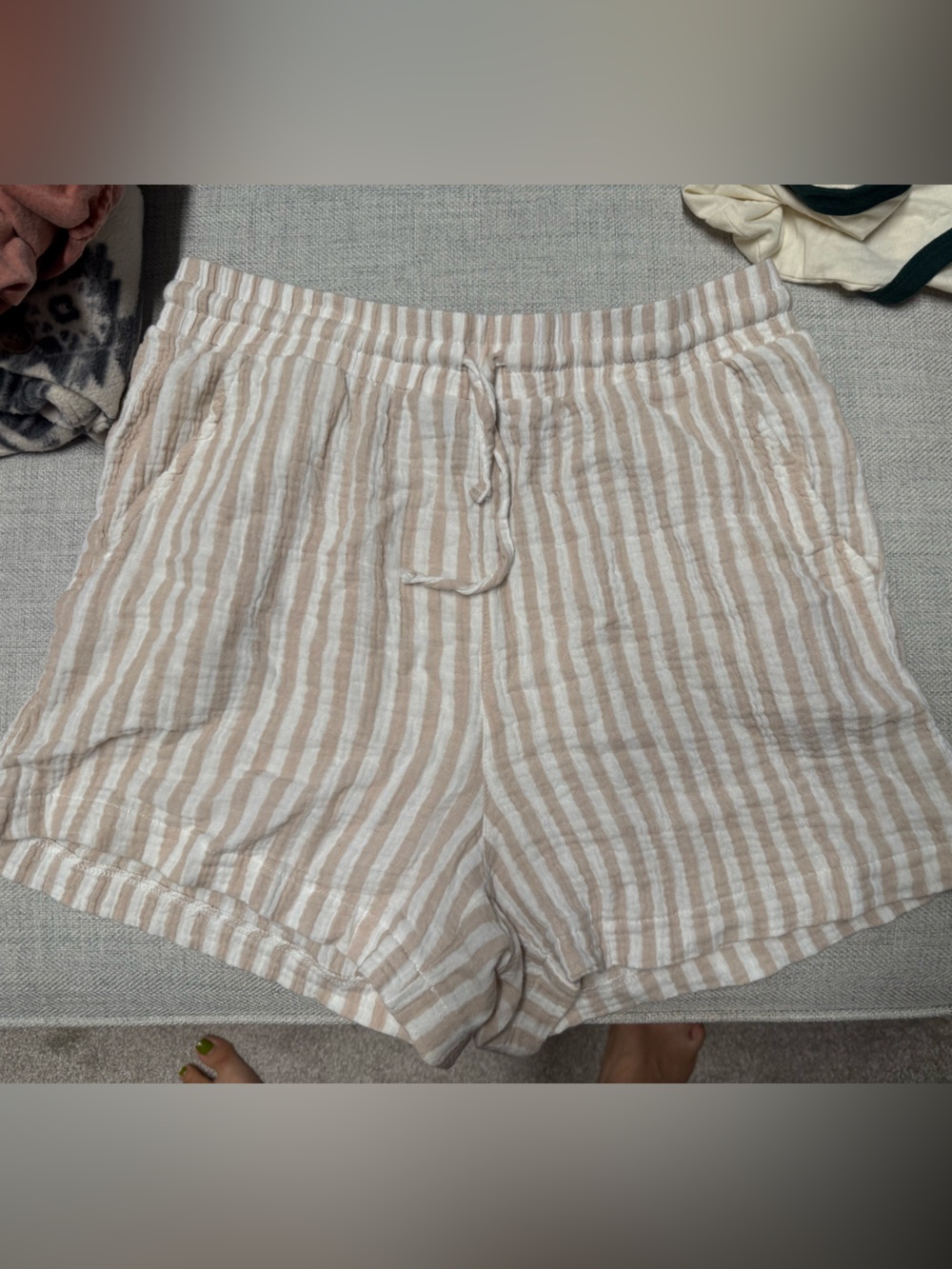 Angels Beige and White Striped Gauze Women’s Shorts